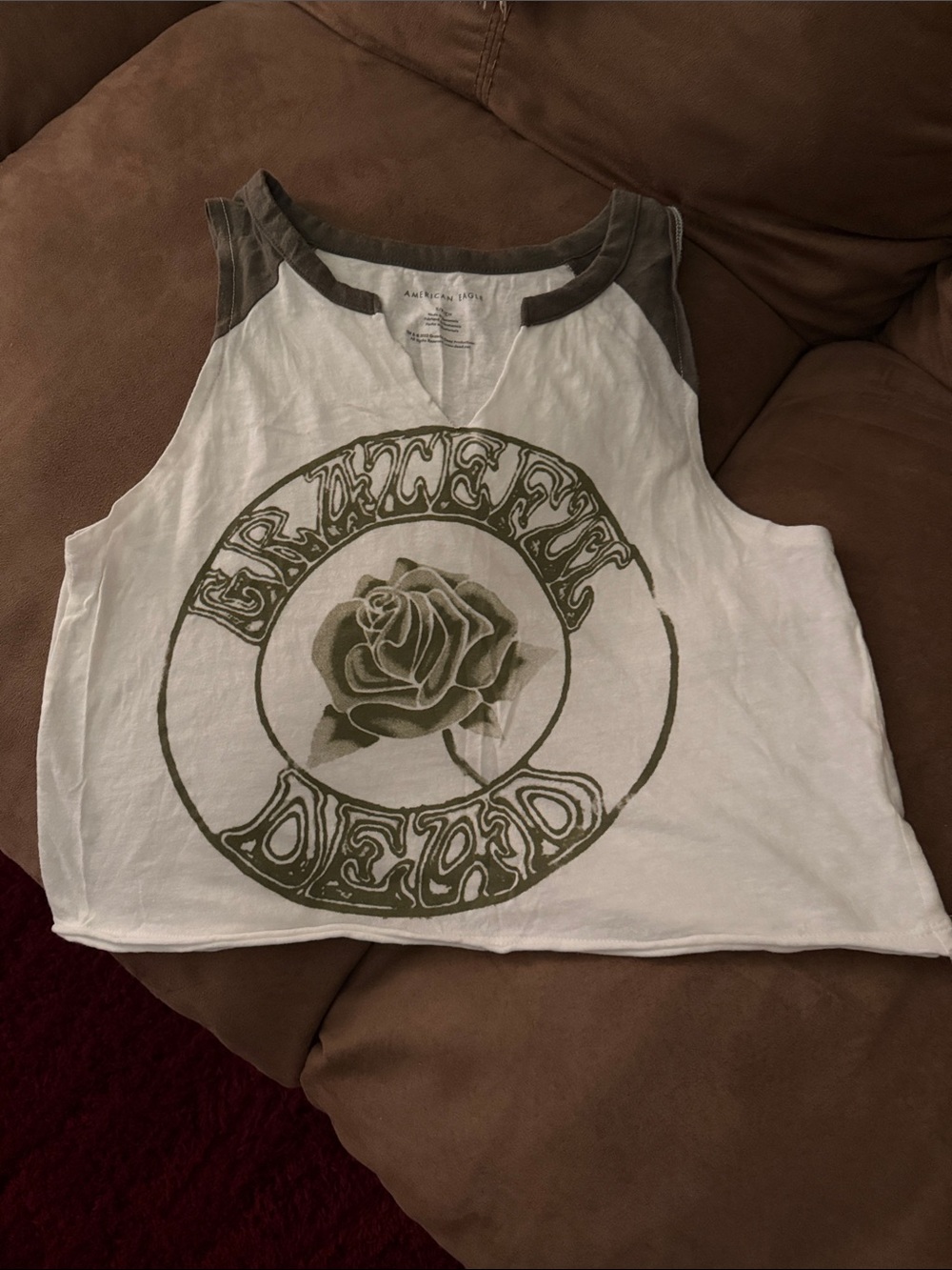 American Eagle Outfitters White Tank Top with Olive Graphic